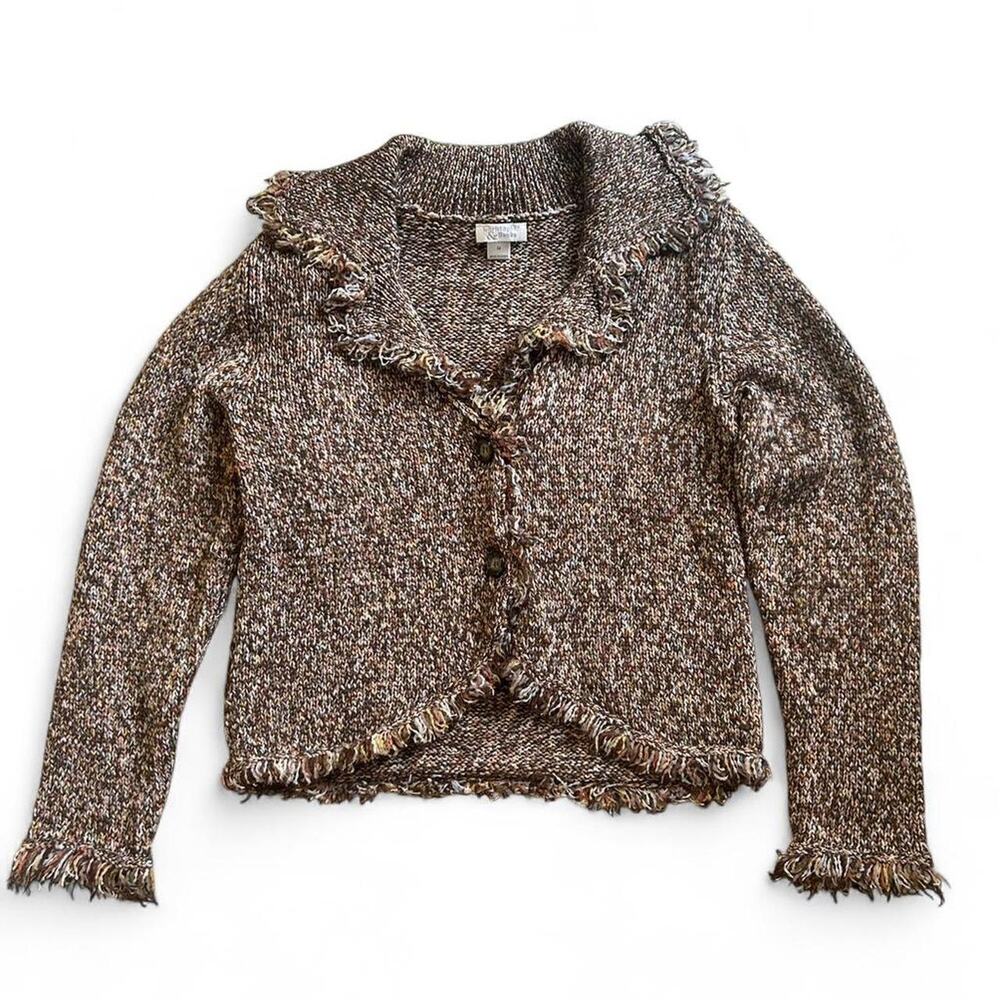 Christopher & Banks Brown Fringe Sweater Size Medium Granola Eclectic Grandpa